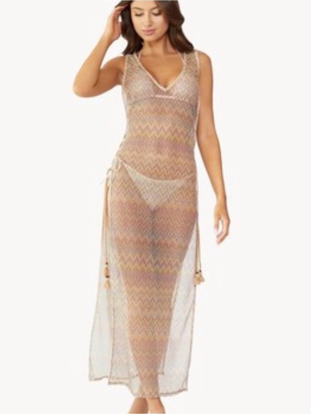 PQ Swim gold shimmer Crochet Maxi Cover-Up with Side Ties